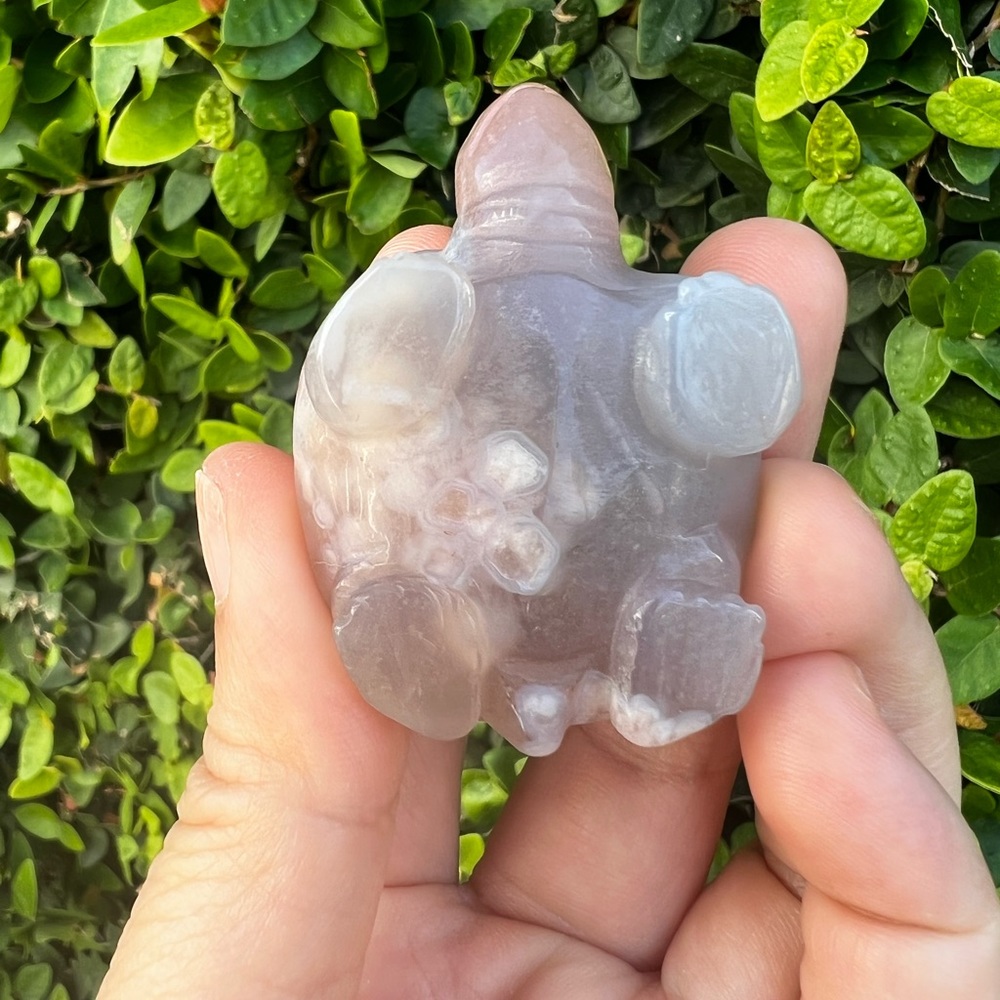 Pink Flower Agate Turtle Carving - Picture 6 of 6